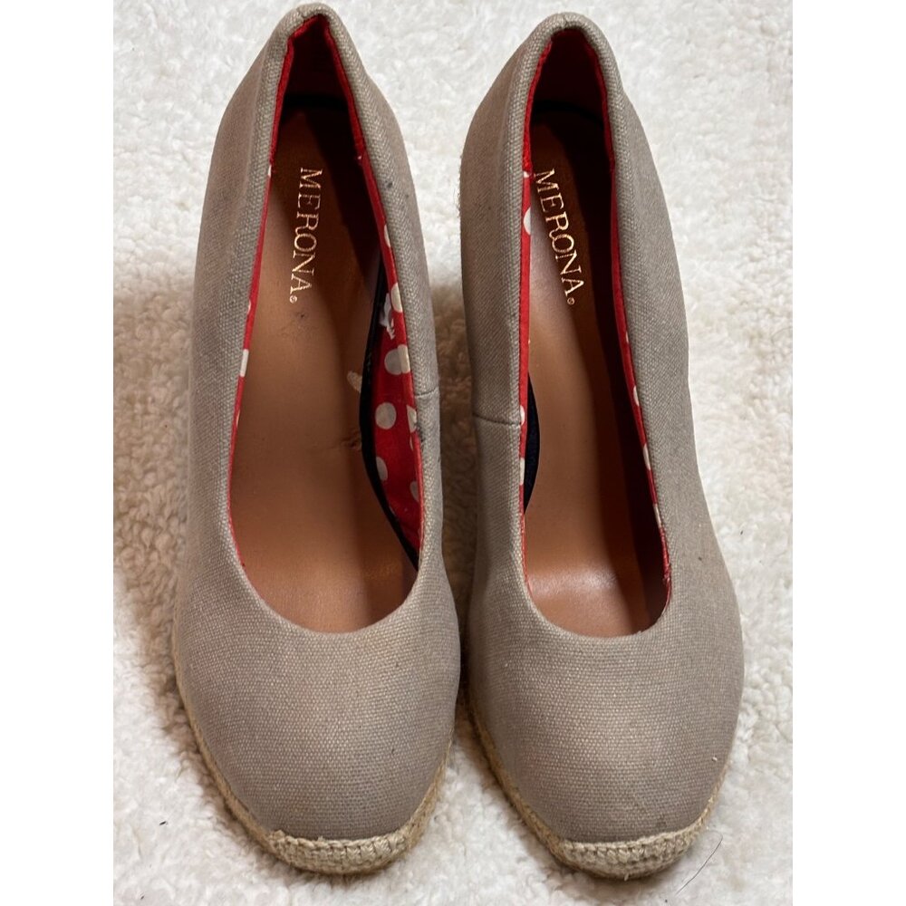 Merona Womens Beige Canvas Espadrille Wedge Heels Size 6.5